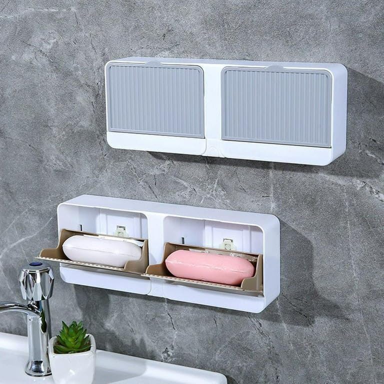 Image of Wall Mounted Double Layer Soap Dish with Drain Tray Soap Holder Bathroom Storage Box with Lid Soap Case for Kitchen Bathroom Use (Pack of 1 | Multicolor)