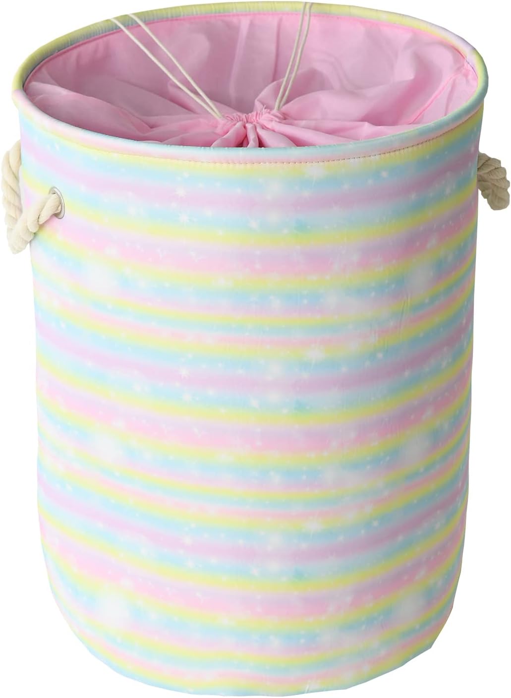 INoughBaby Laundry Basket for Girls, Baby Hamper Collapsible Clothes Hamper Kids Toys Storage Basket Nursery Decor for Girl Nursery Hamper with Drawstring Closure, Decor for Girls Room (Rainbow)