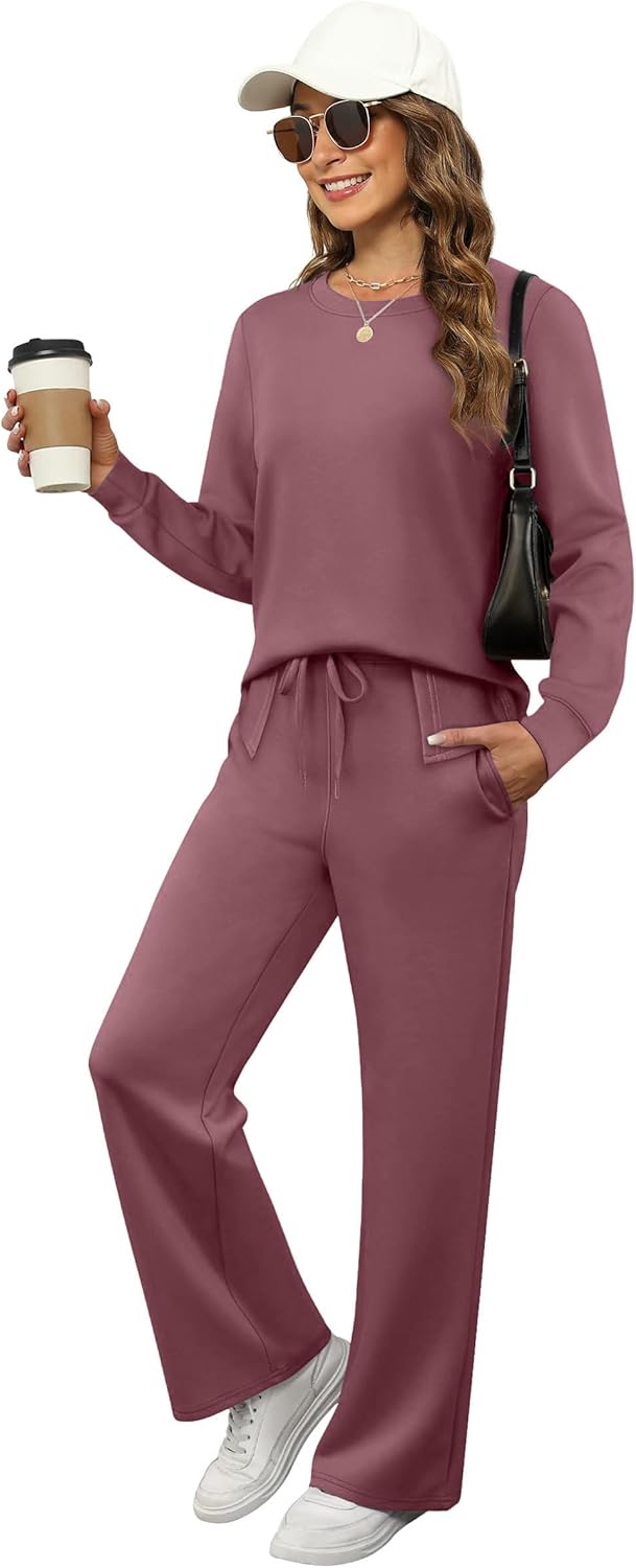 XIEERDUO Women's 2 Piece Lounge Sets Side Slit Outfits Wide Leg Tracksuit Comfy Loungewear Fashion Sweatsuit S-3XL