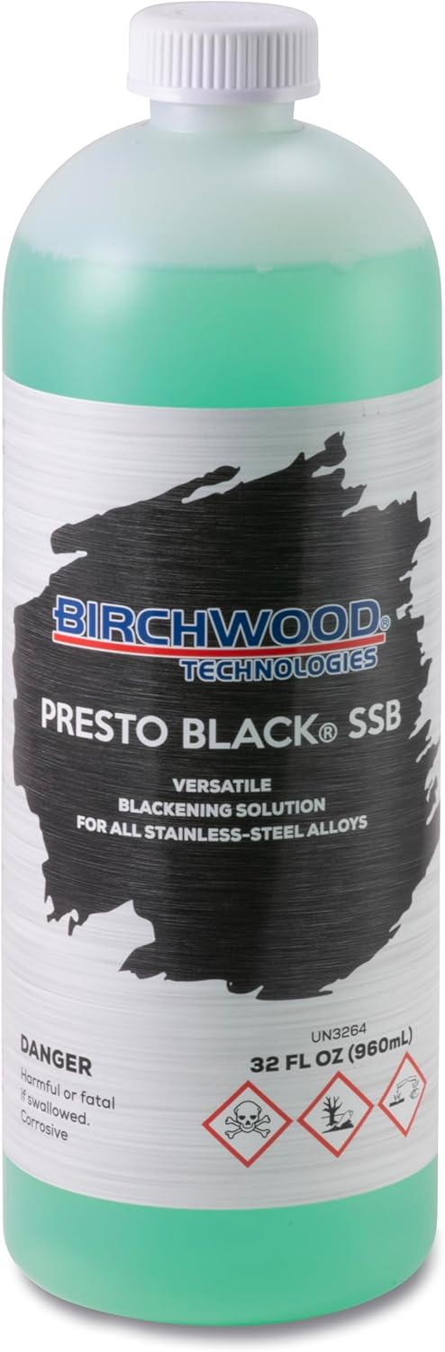 Presto Black Stainless Steel Blackener (SSB) by Birchwood Technologies - Cold Brush on Blackening Solution for Stainless alloys, Traditional Patina Stainless Black Oxide Touch-up