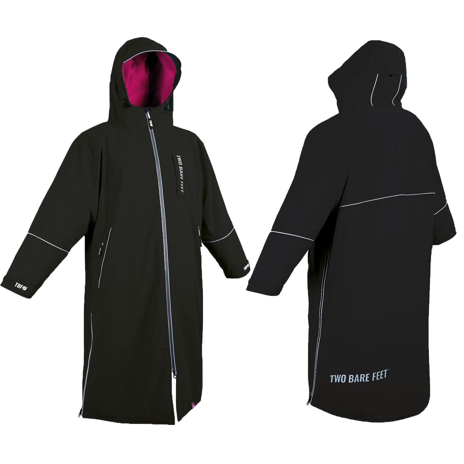 Two Bare Feet | Hi-Vis Equestrian Changing Robe | Waterproof, Windproof, Fleece-Lined Coat for Horse Riding & Outdoor Use (Black/Raspberry, X Small)