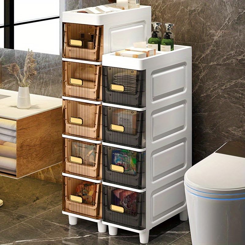 Image of LDQ Slim Storage Cabinet with Drawers - Durable Waterproof PP Organizer for Bathroom /Kitchen /Health - Small Spaces, Snacks, Display & Retail-4layers