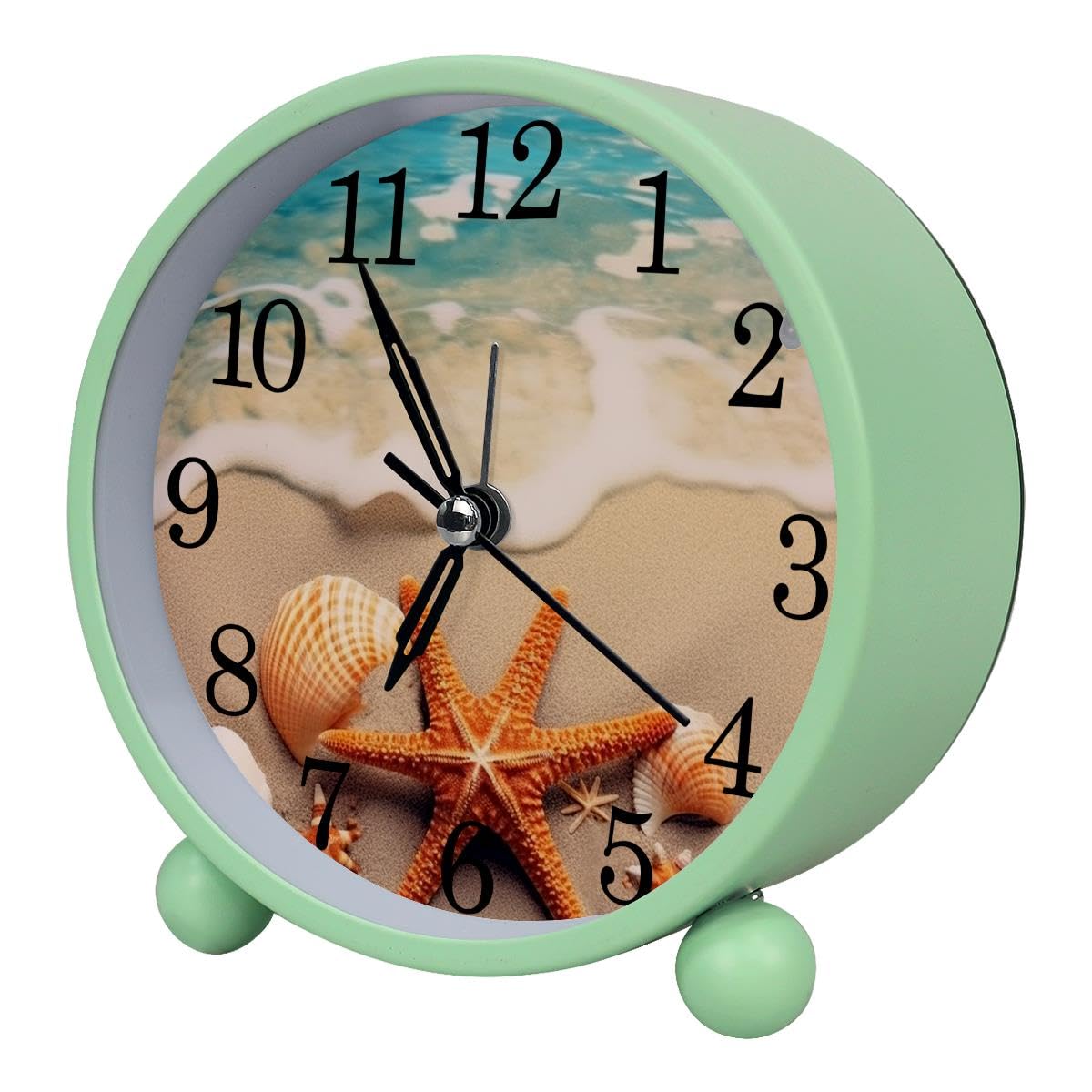 Alarm Clock Starfish Seashells Beach, Silent Non-Ticking with Night Light