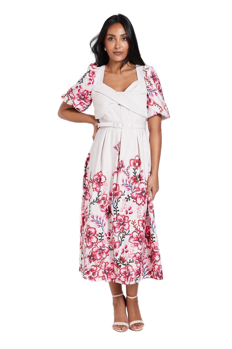 Wallis Women's Ivory Petite Floral Ottoman Twist Midi Dress In | Size: 12