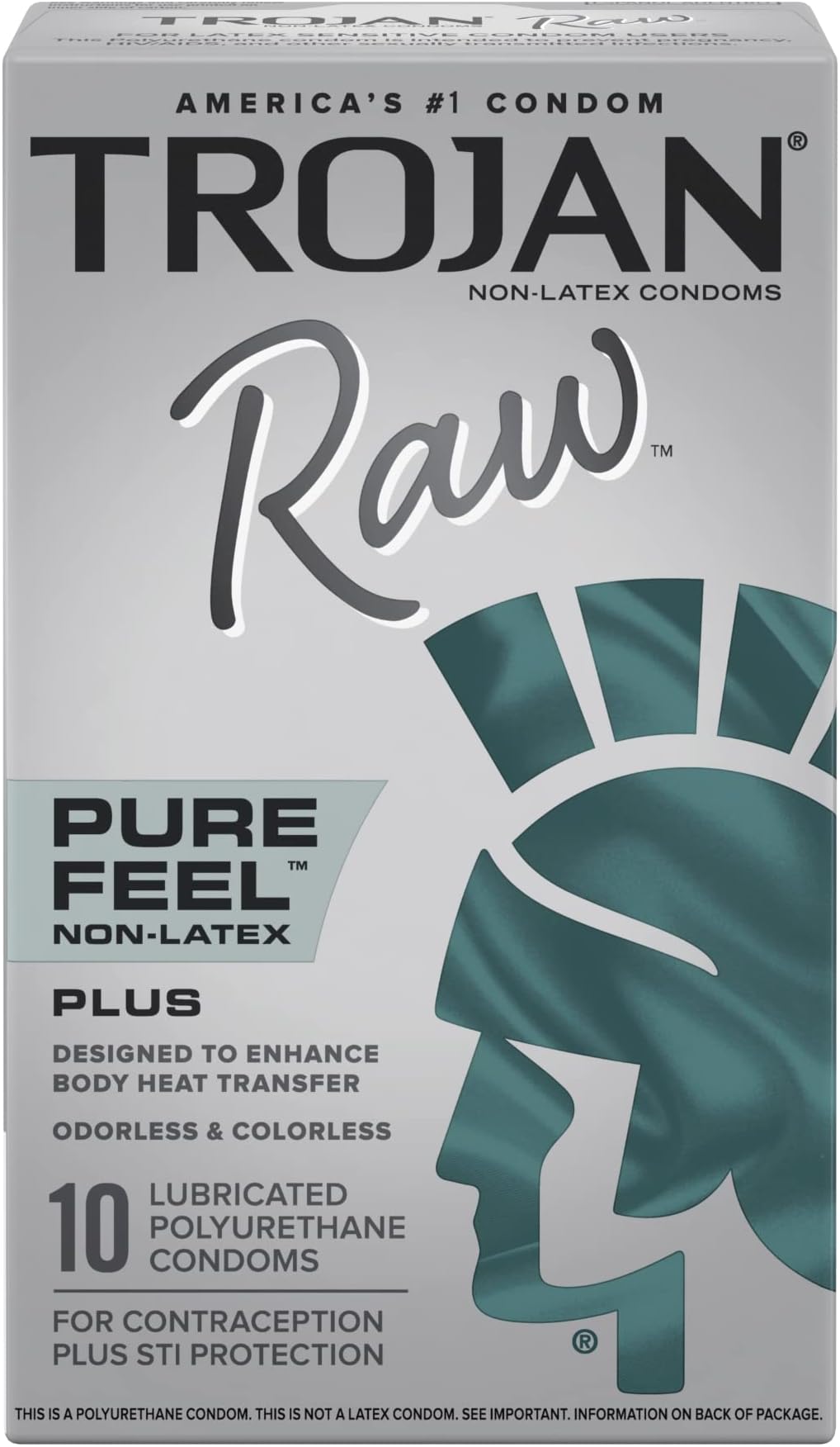 Trojan RAW Pure Feel Non-Latex Polyurethane Condom Bundle with a Silver Sleek Pocket Case-10 Count