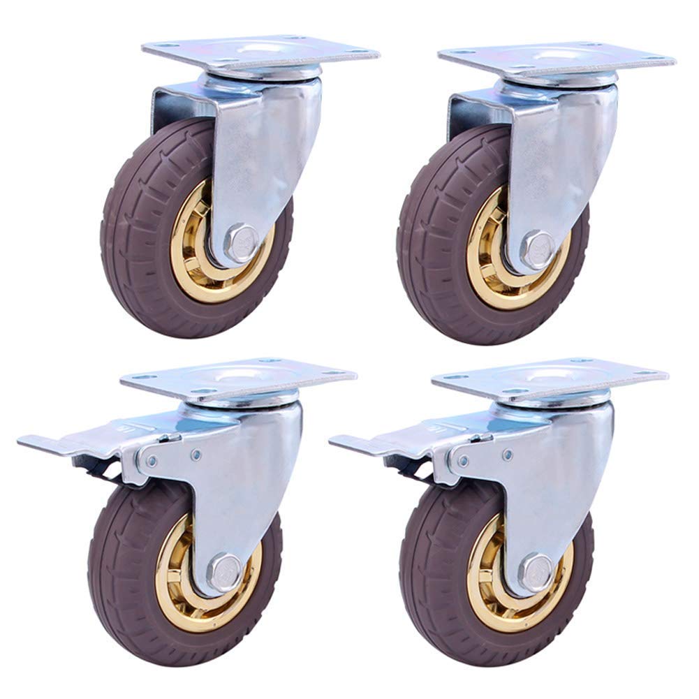 Gomme silenziose Antiscivolo 3 Pollici/4 Pollici 480Kg Ruote per carrelli Niture per carichi Pesanti con Freno Trasportatori girevoli universali industriali Doppi Bea4 pacchi/4 Pollici