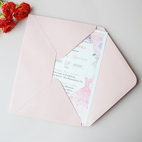 Miniatura 4 de 50 sobres A7 con purpurina dorada champán de 5.4 x 7.6 pulgadas, perfectos para tarjetas de invitación de boda de 5 x 7 pulgadas, sobre de