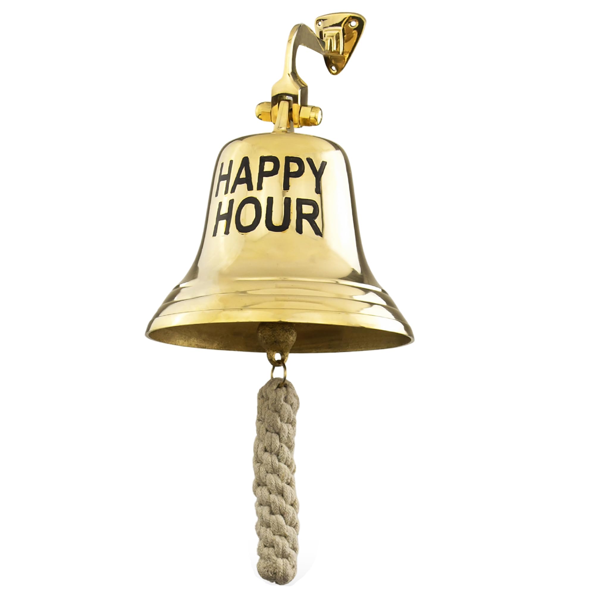 Happy Hour - Campana de latón grande para colgar, accesorios decorativos de pared para bar para el hogar, decoración de casa de bar al aire libre, accesorios de camarero, decoraciones de llamada para