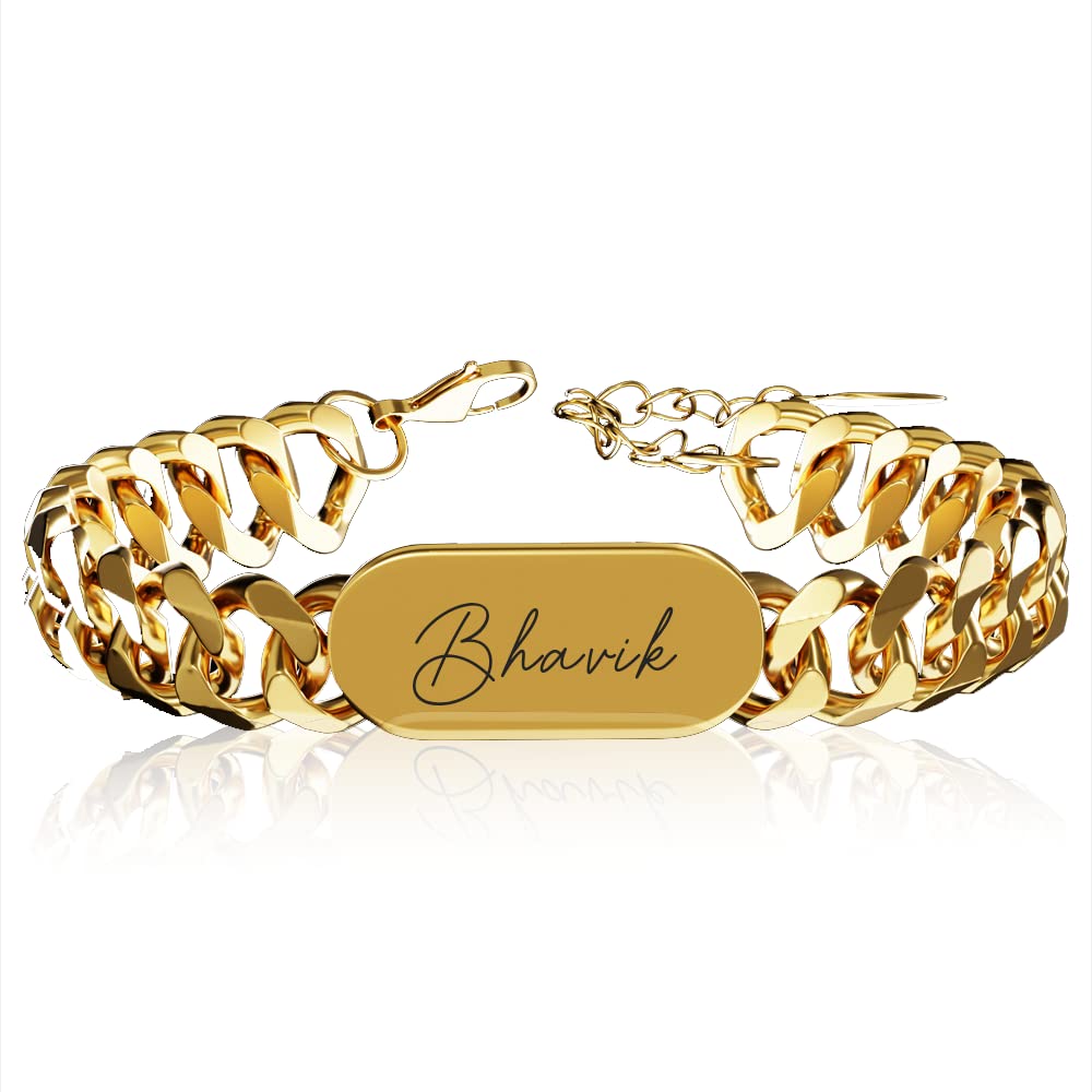 ETCHCRAFTEMPORIUM Etchcraft Emporium Personalised Cuban Bracelet | 22 Carat Glossy Gold Plating | Adjustable in Size | Bracelet For Men (B0C2LJ41L7) Amazon Price History, Amazon Price Tracker