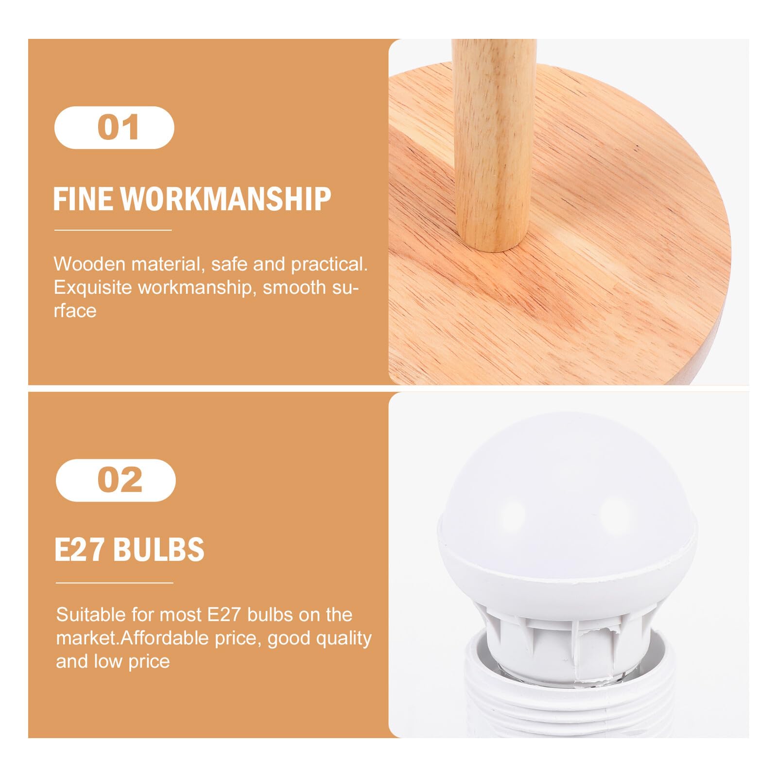 Portalámparas de Madera E27 1a 220v para Pantalla y Bombilla