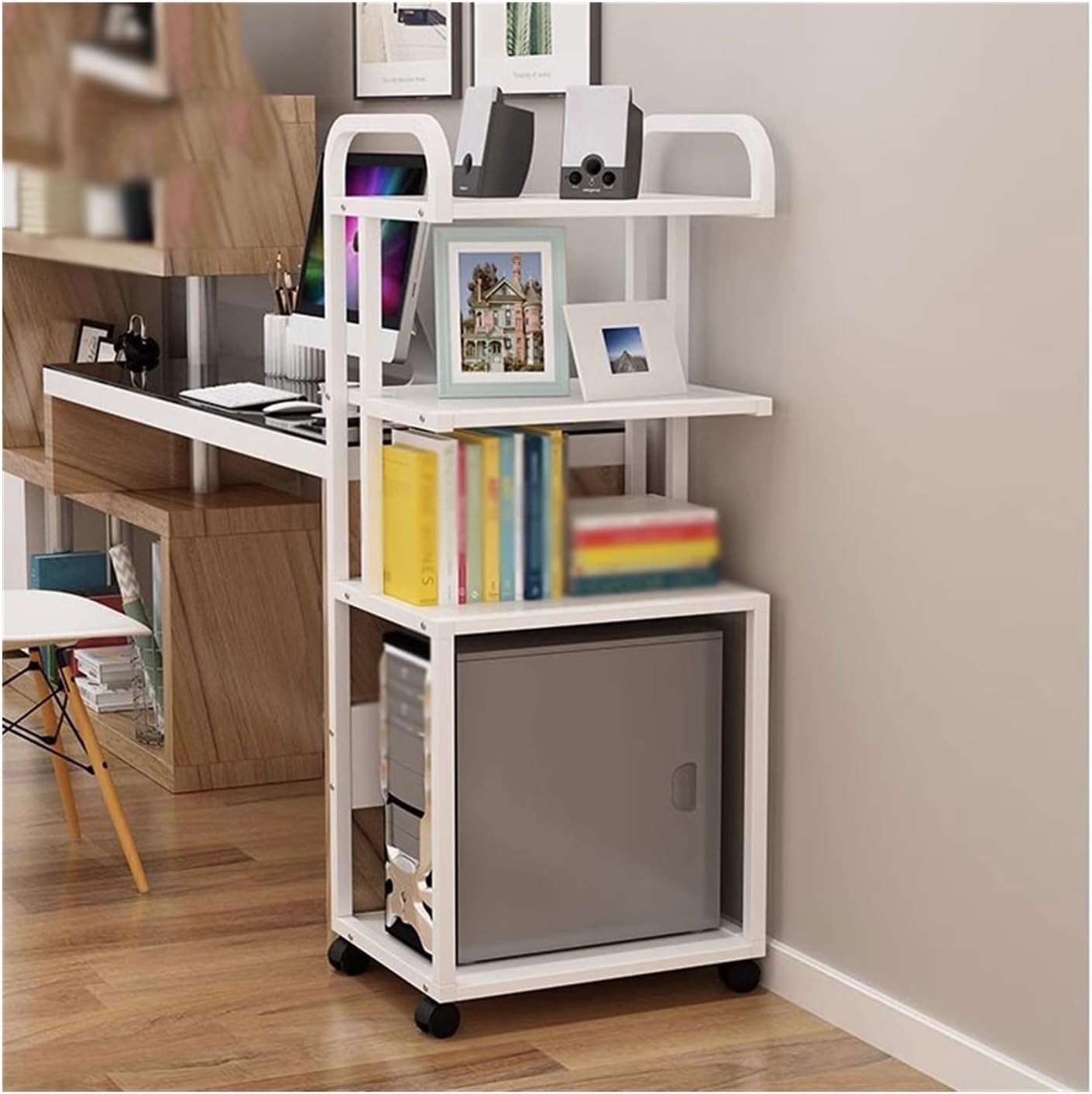 Druckertisch Desktop-Gehäuse Rack Computer-Host-Halterung Druckerständer Büroregal Organizer Schreibtischschrank Mobiler Druckständer Druckerregal,C-Klein