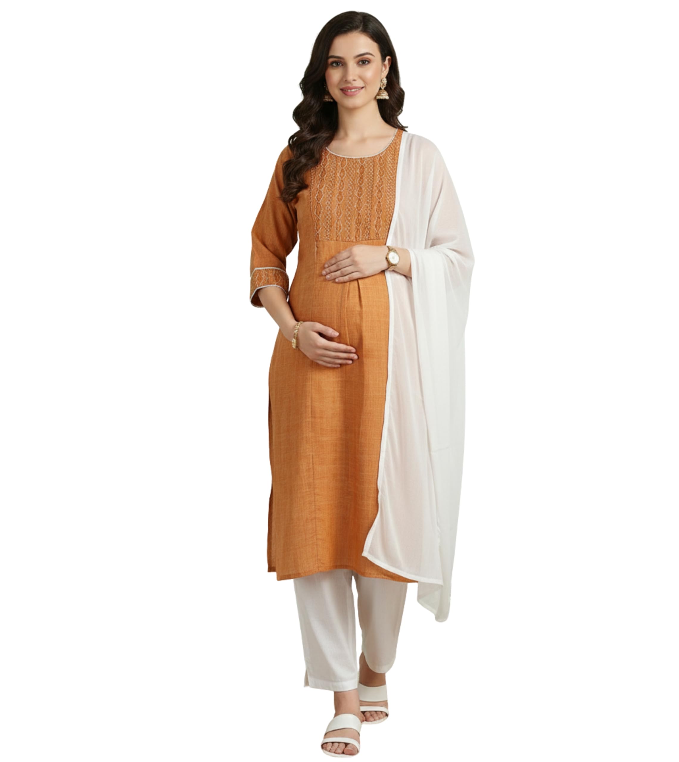 Maternity Cotton Kurta Set for Women | Feeding Kurti Patiala Set with Dupatta & Dual Concealed Nursing Zippers for Pre & Post Partum-image-7