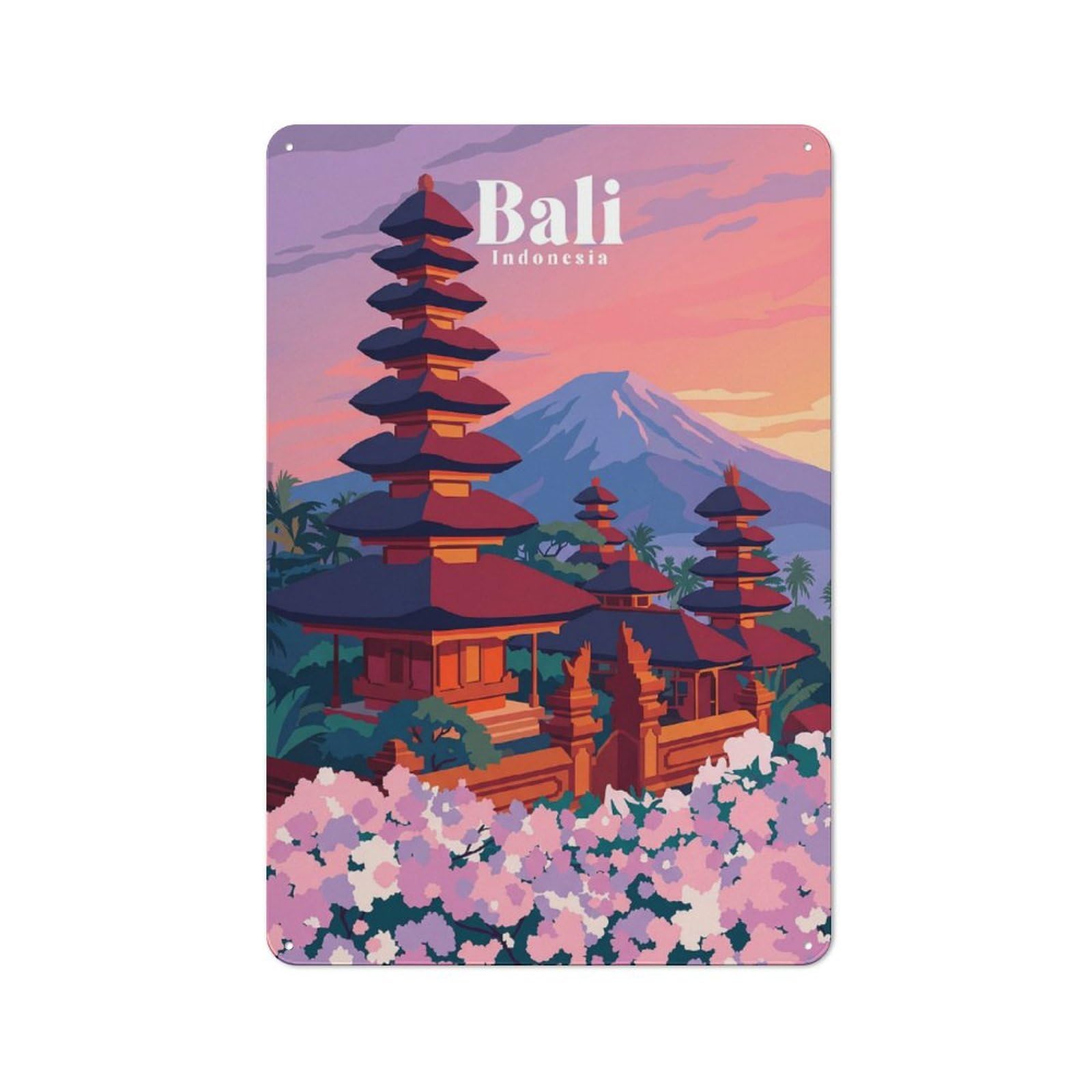 Junmoney Style-2 30X20cm Retro Tin Sign With Bali Indonesia For Living Room Wall, Housewarming Present For People Styling Living Room