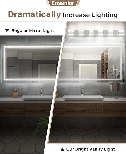 Miniatura 4 de Ensenior Lámparas de baño, luces LED regulables sobre el espejo, CRI 90, luz diurna de 5000 K, acero inoxidable acrílico, 6 luces para tocador