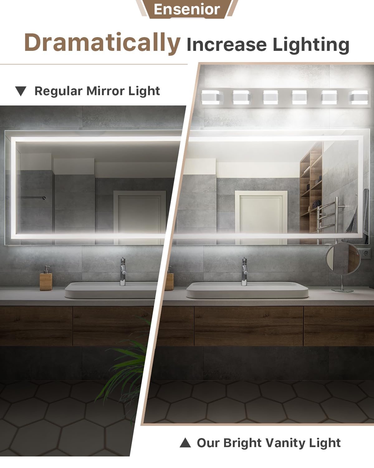 Ensenior 24" Modern Vanity Light – Built-In Dimmer, 5CCT Selectable, 360° Rotatable, Black LED Bathroom Light Fixture
