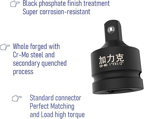 Miniatura 3 de Adaptador de enchufe de impacto y reductor de 1 pulgada (F) a 12 pulgadas (M) para llave de trinquete, hembra a macho, CR-MO, (negro)