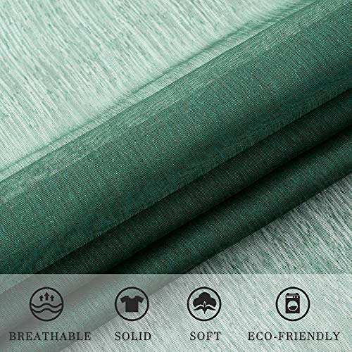 Dualife Dark Forest Green Sheer Curtains 63 Inch Length Hunter Green Solid Transparent Voile Window Curtain Panels Drapes Rod Pocket Top For Bedroom 2 Panels #TOP4