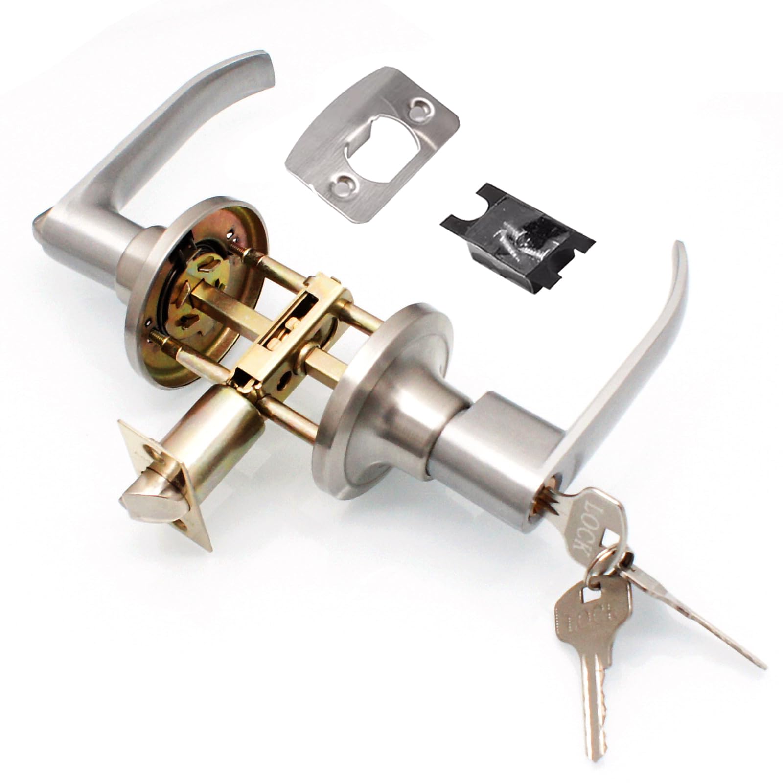 ZeroNine Door Lever Handle Lock with Key,Bedroom Door Handles with Lock Silent,Lever Keyed Entry Door Lever Handle Lock,Universal Door Knob Hardware,Lockable Door Handle Door Lock for Bathroom,Office
