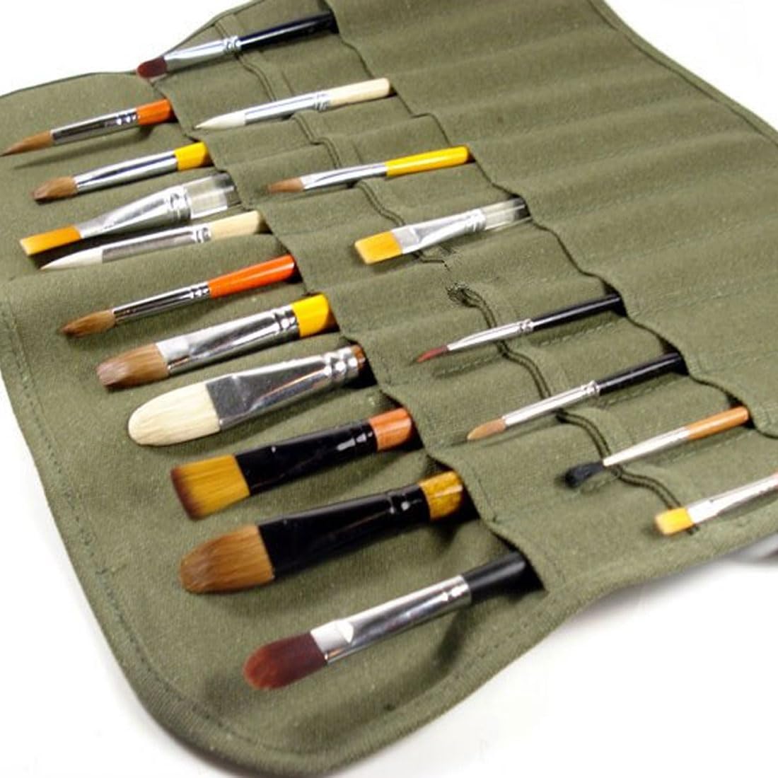 Porta Pennelli Per Pittura - 22 Scomparti, Tela Verde Militare, Compatto E Portatile Per Artisti - Foto 12