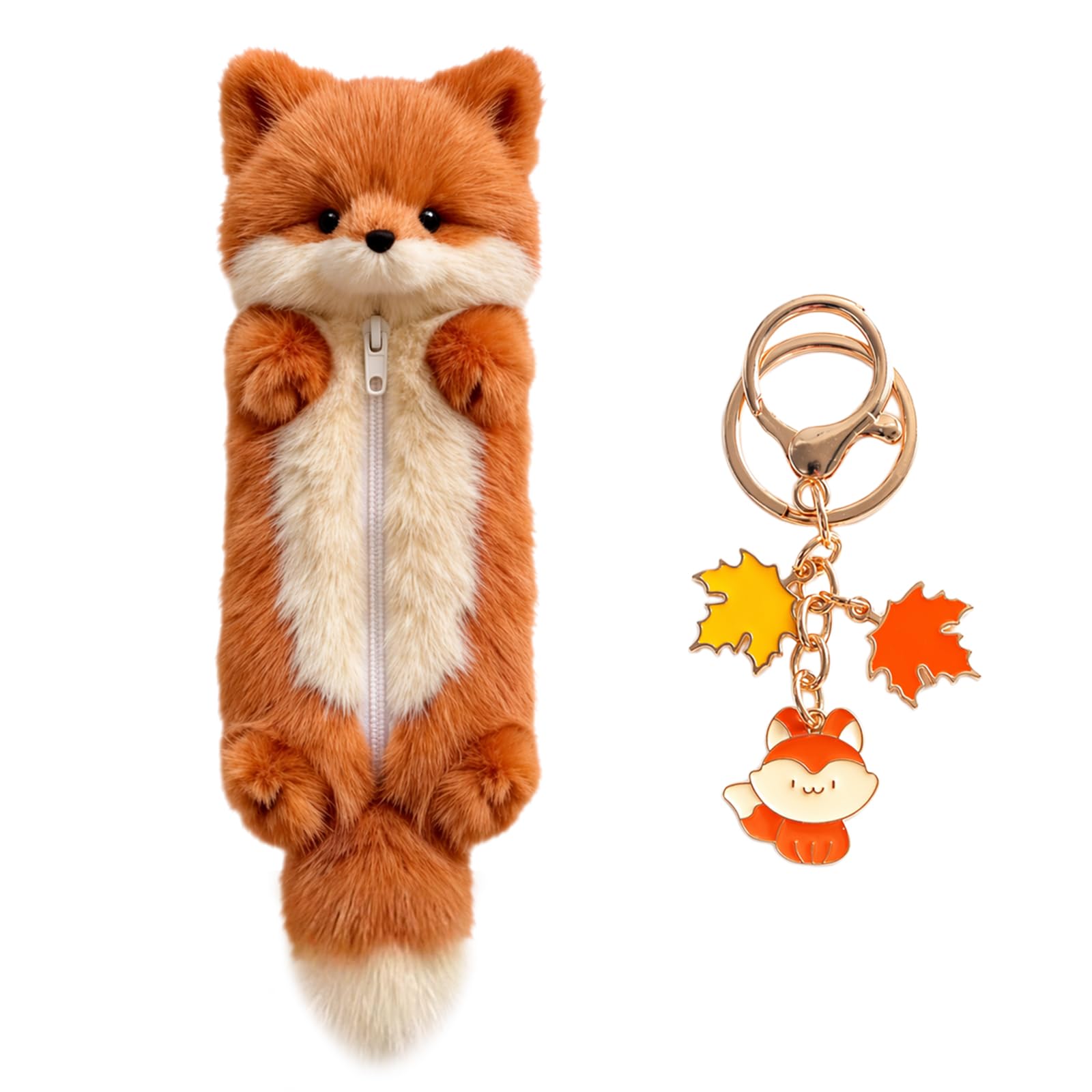 UJBVCX Fox Cute Pencil Case, Plush Pen Bag, Portable Stationery Cute Fluffy Plushes Pencils Case, Kawaii Pencil Pouch with Zipper