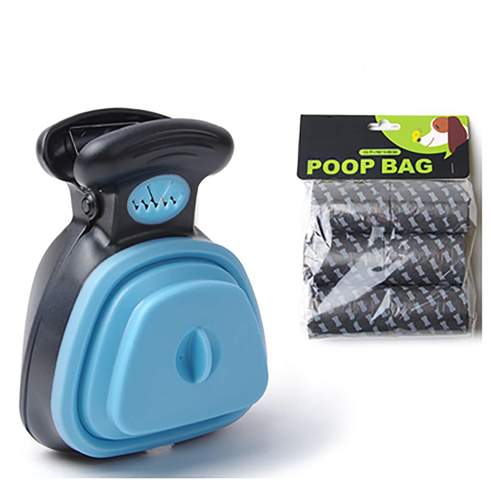 Pooper Scooper, Pelle pour Chien Portable Chien Chiot Chat ramasseur de déchets Outil de ramassage Pelle de Chien Pliable de Voyage avec 6 Poches inclinables en Rouleau,Bleu