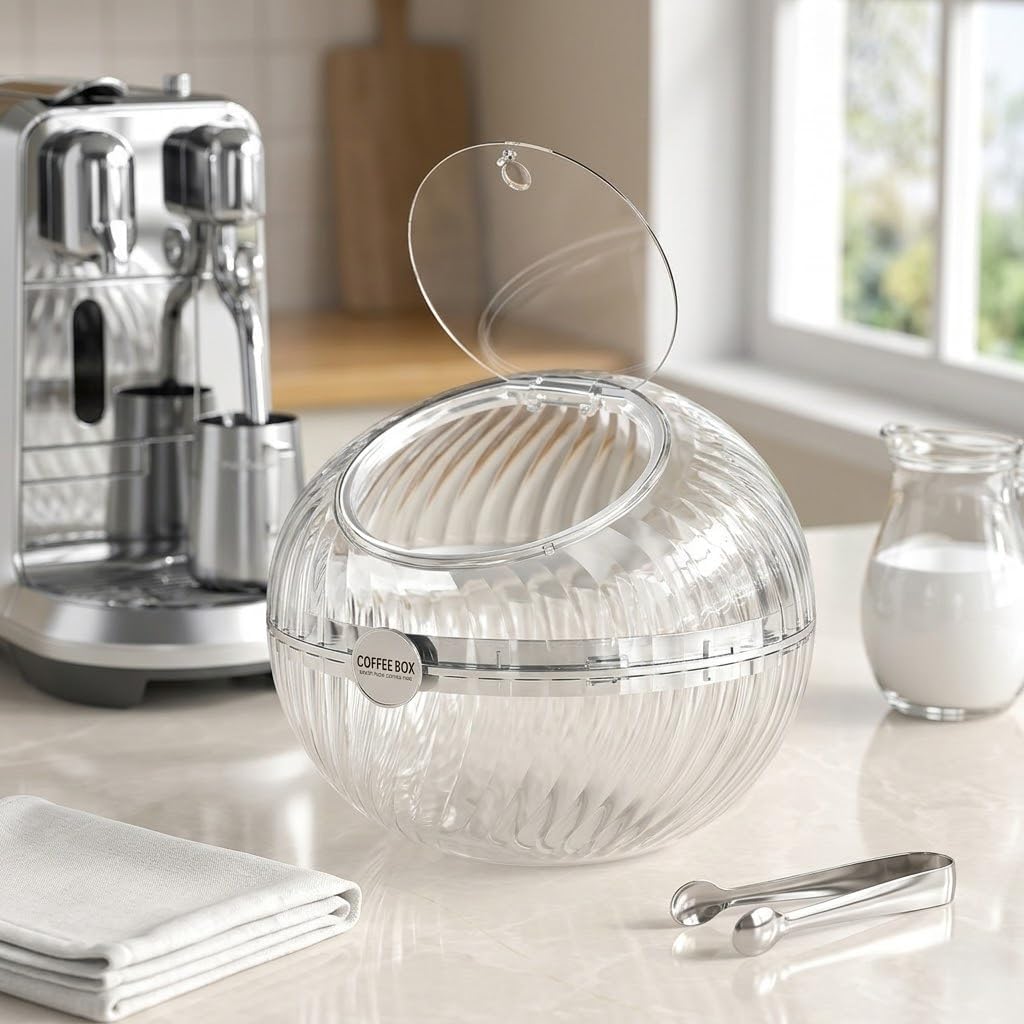 Coffee Pod Holder – 8.4×7.5 Inch Clear Acrylic Storage Box Organizer for Nespresso VertuoLine, K-Cup, Tea Bags, Candy – Countertop Container for Kitchen, Desk & Vanity