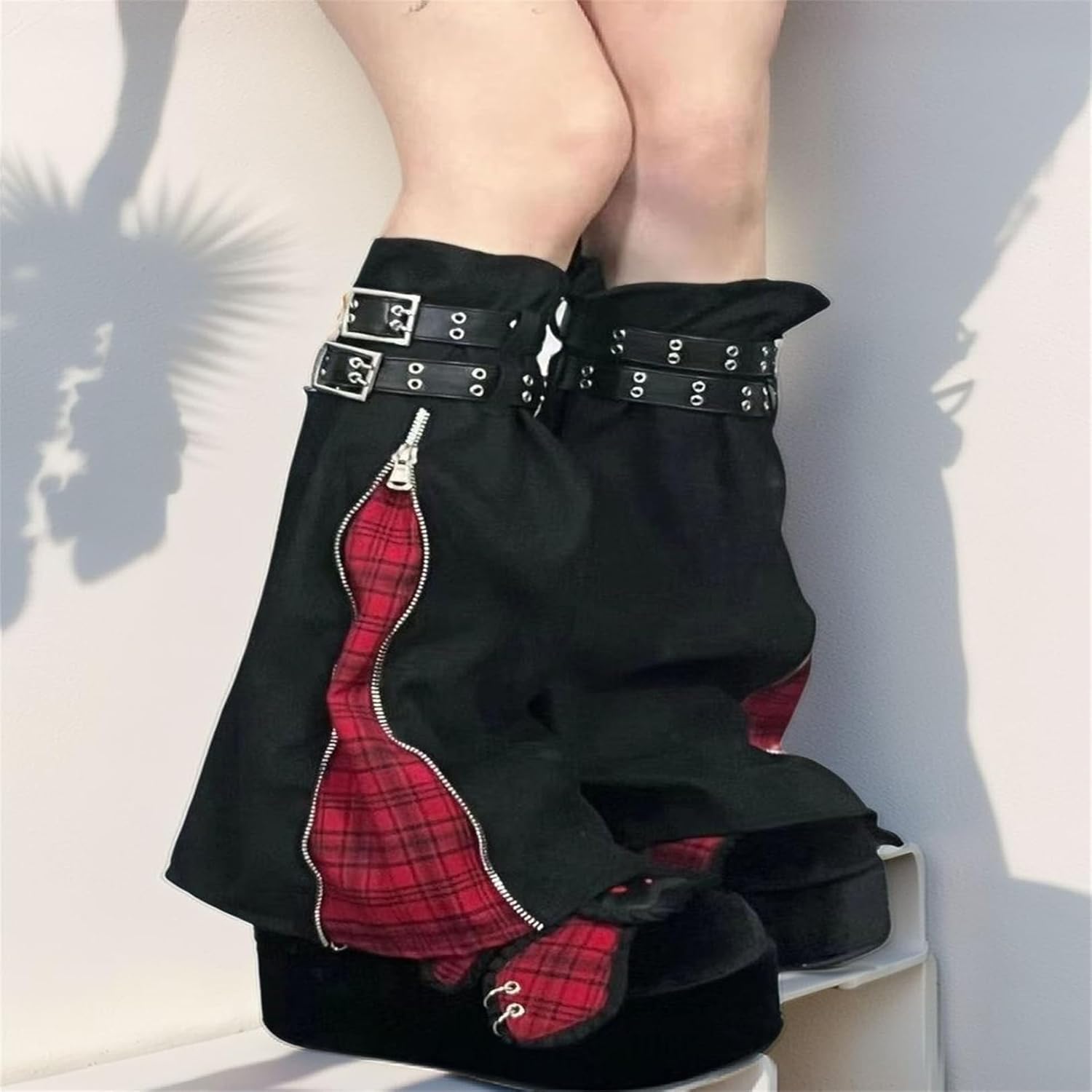 ゴス レッグウォーマー レディース サイバーパンク デニム フレア チェック柄 グランジ レイブ