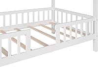 Vista 6 de MERITLINE Cama individual para niños, marco de cama de plataforma de madera con valla, camas Montessori con soporte de listones de madera, marco