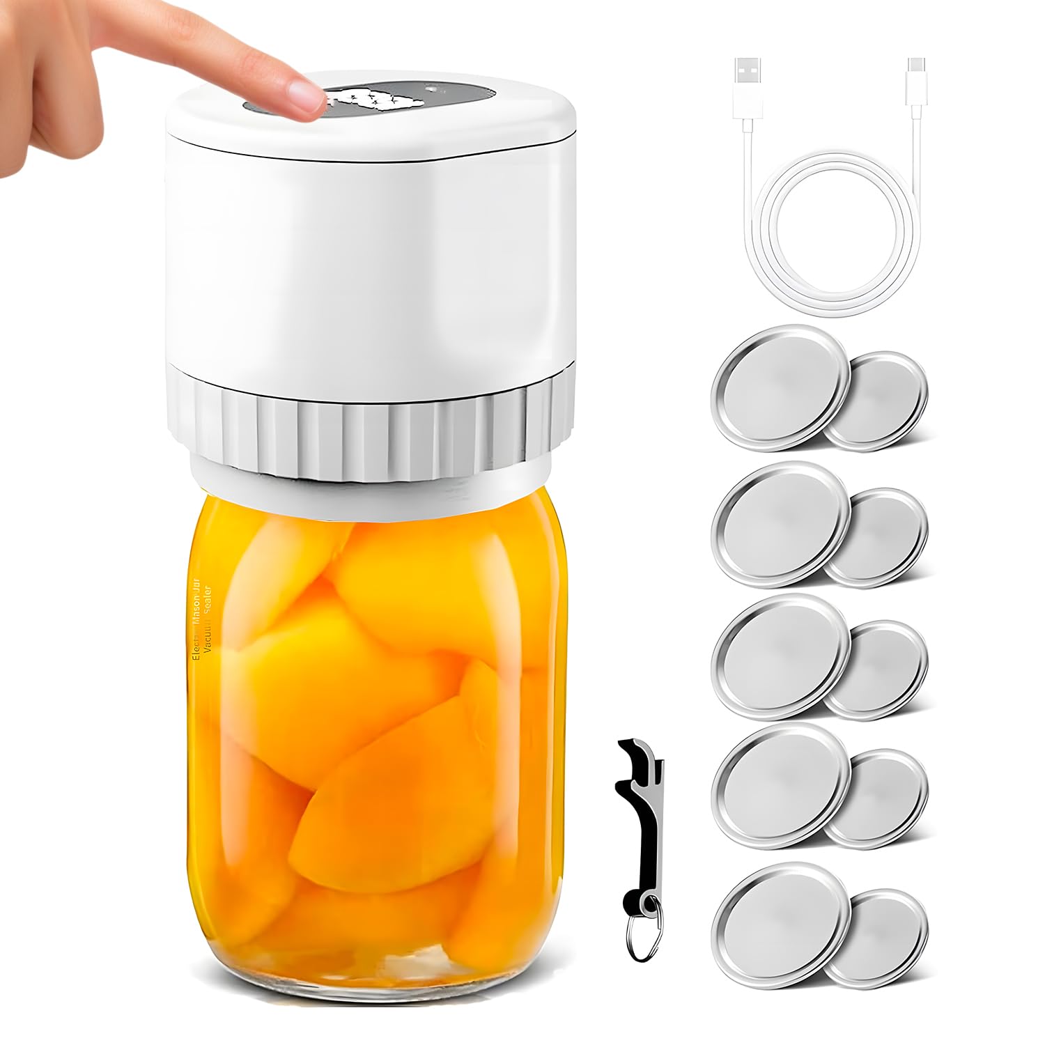 Avilia - Sigillatore Macchina Sottovuoto Alimenti per Barattoli Ø6,8/8,3 cm con 10 Tappi Inclusi, Sigillatura Automatica, Uso Domestico e da Viaggio, Alimentazione USB-C, Compatto e Portatile