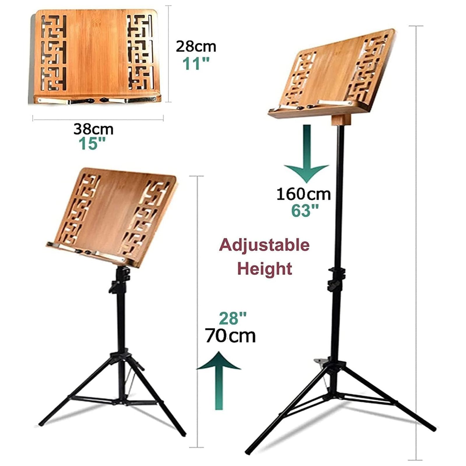 Atril De Partituras con Diseño Hueco, Soporte De Madera para Partituras con Trípode De Altura Ajustable De 28" A 63", Atril para Partituras para Exhibición De Conciertos,