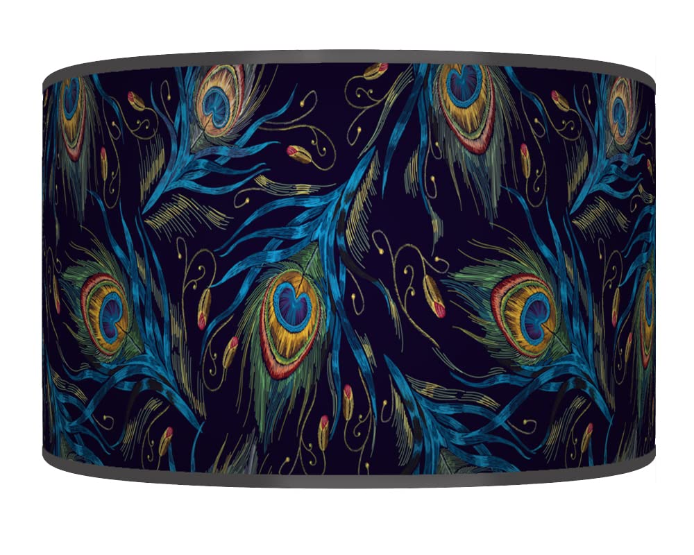 New Peacock Feathers Lampshade Navy Blue Ceiling Light Drum Lamp Shade Floor Table or Ceiling Pendant Light Shade dz178 (30cm(12")