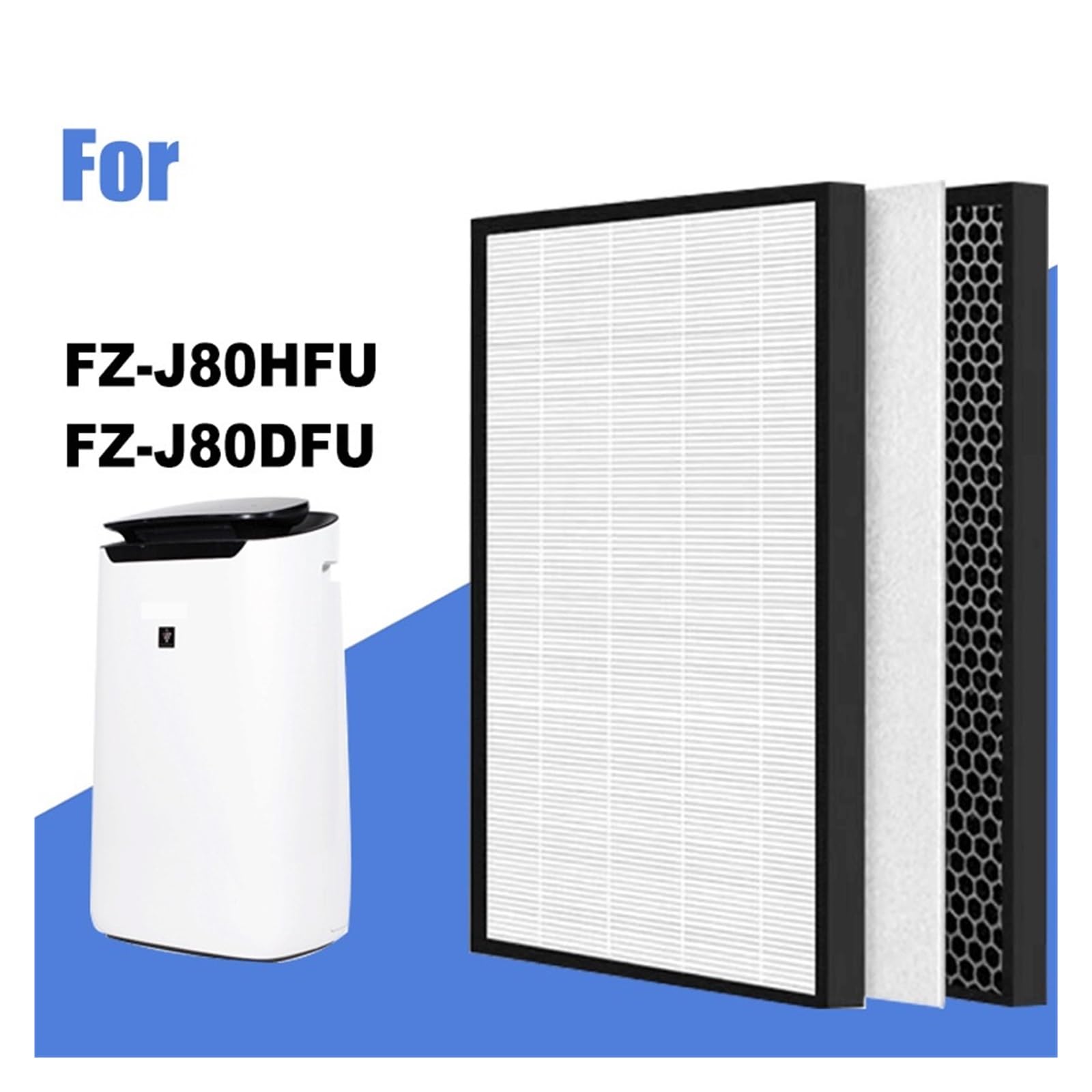 Filtro De Carbón HEPA, For FX-J80UW FX-J80U FXJ80U FZ-J80HFU FZ-J80DFU | Compatible Con Purificador De Aire Sharp, Alta Eficiencia, Bajo Nivel De Ruido, Larga Duración, Fácil Instalación