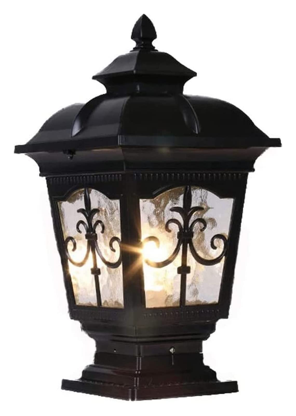 QUSYZD Lamp Post Lights Outdoor, Courtyard Light Black Vintage Pillar Light Square Garden Gate Post Lamp Bronze Finish Glass Lantern Outdoor Fence Light Patio Yard Landscape,Brass