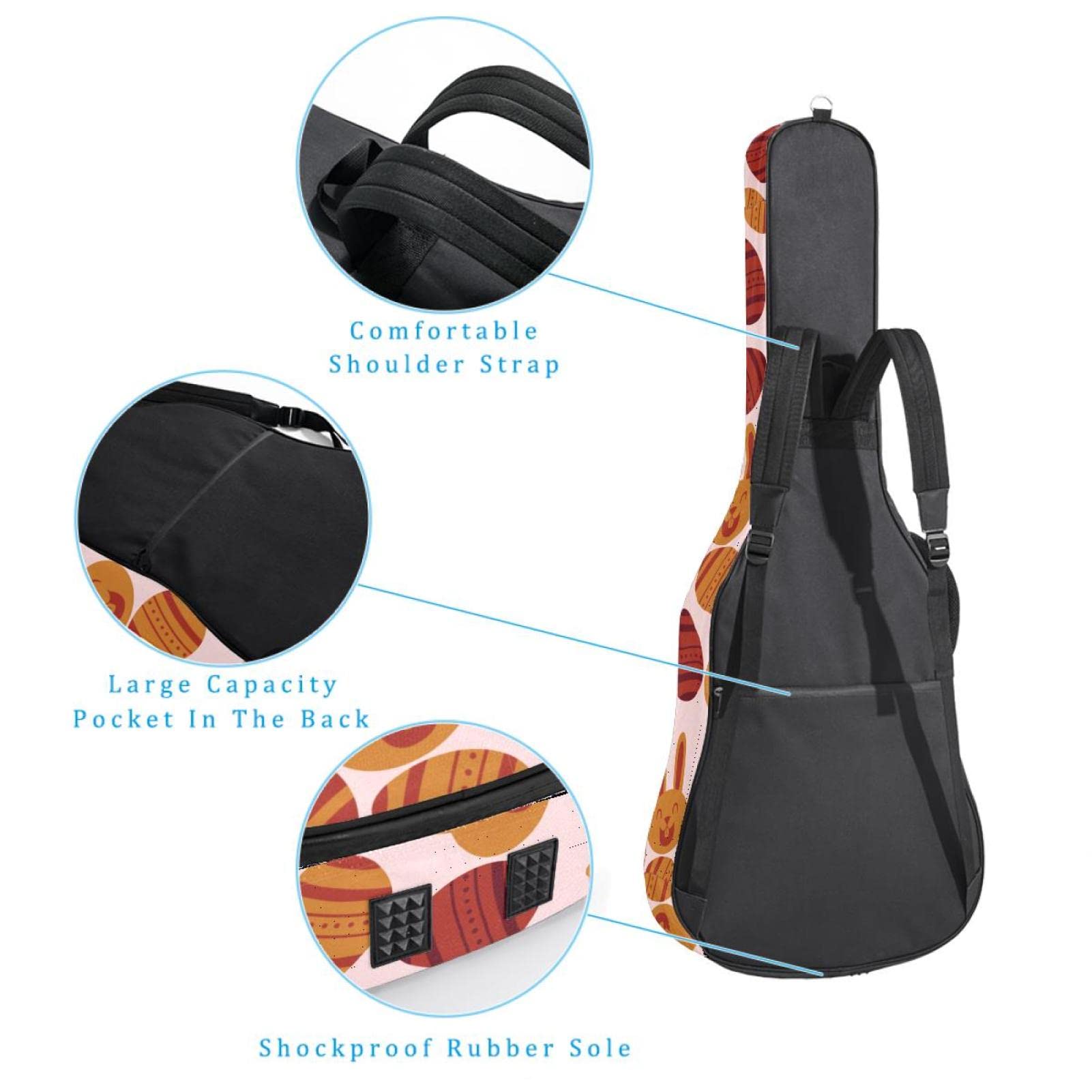 Torba na gitarę akustyczną wodoodporna gitara plecak gruby miękki wyściełany płaski 'Happy Easter Bunny Egg' klasyczna gitara etui, kolor1, 42.9x16.9x4.7 in, Organizer do torby