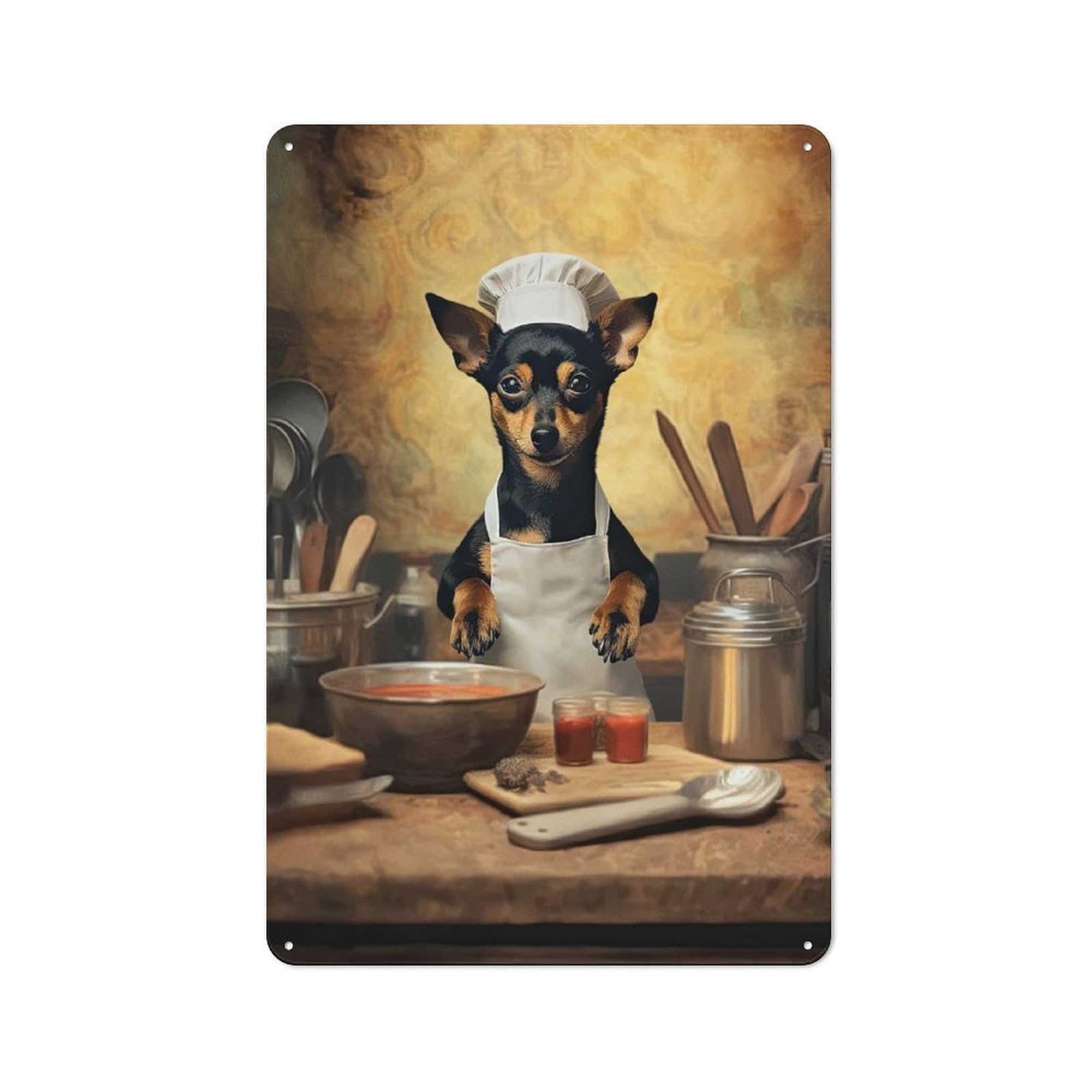 Miniature Pinscher Chef Retro Tin Sign 30x20cm for Living Room Or Hallway, for Cooler-season Styling in Living Room And Hallway
