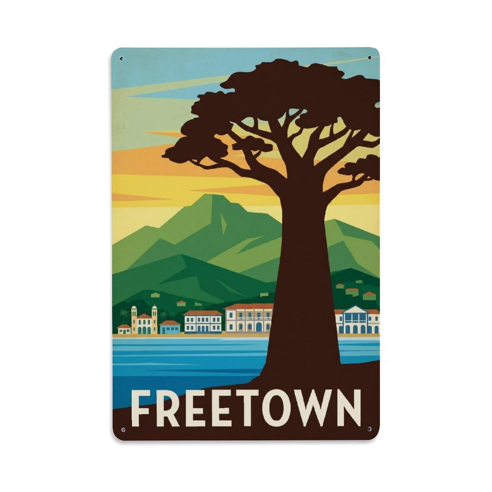 Metal Tin Sign Vintage Travel Sierra Leone Freetown