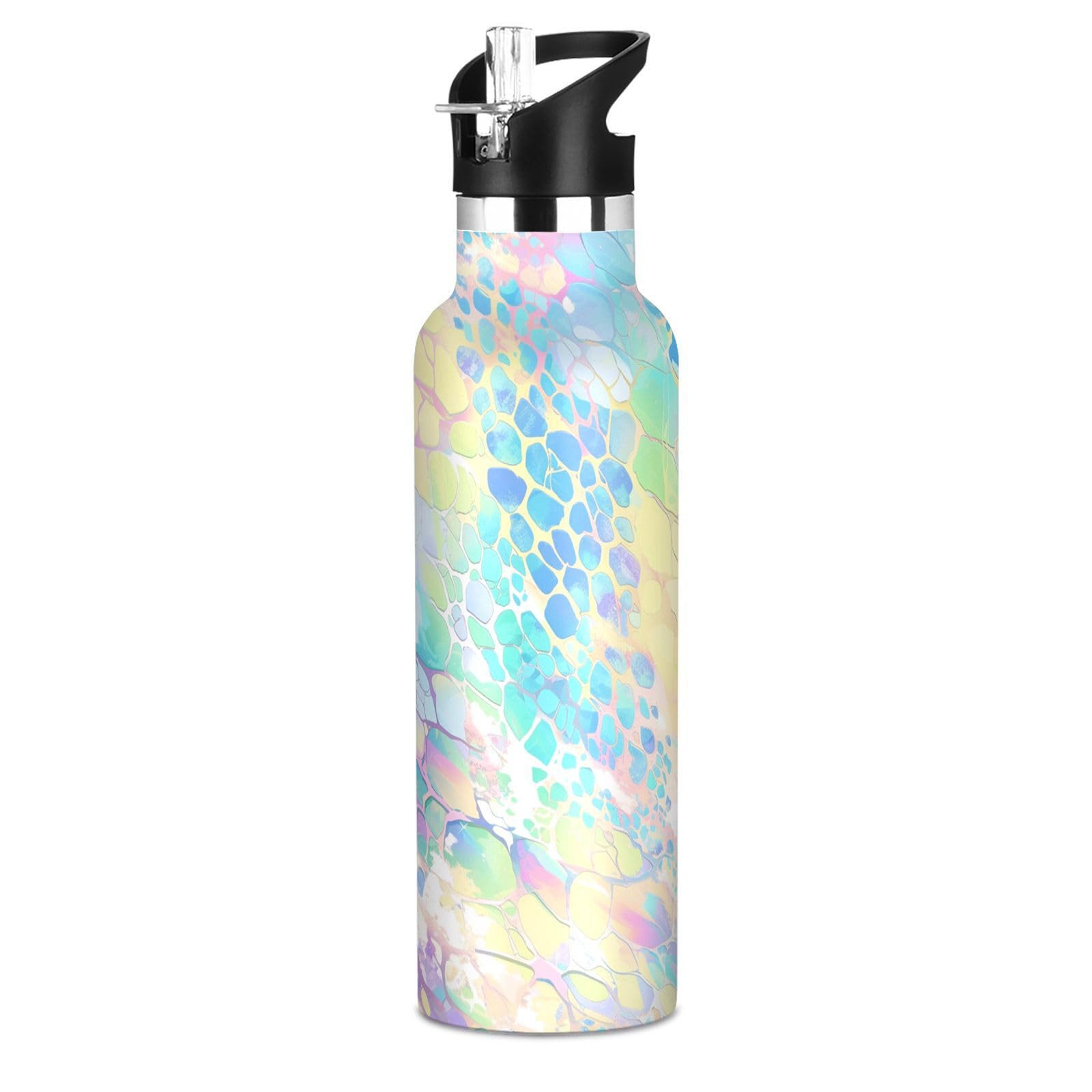 Kaaviyo Boys Pattern Vibrant Rainbow Colors Blending Water Bottle Stainless Steel Jug Insulated Vacuum Cup For Girls(600Ml)