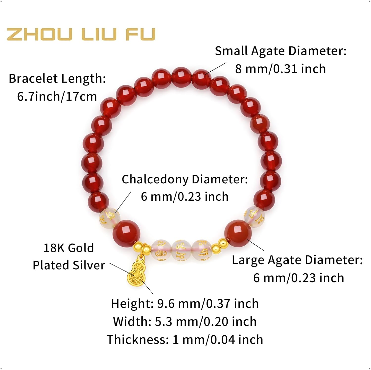 Sterling Silver Bracelet Silver Agate Chalcedony Gourd Bracelets Natural Healing Gemstones Stretch Bracelet for Women Mom Daughter Lover Birthday 6.7" J1916078 - Image 2