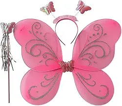 Fantasia Infantil kit borboleta com Tiara e Varinha para Festas,carnaval, Halloween e brincadeiras Rosa.