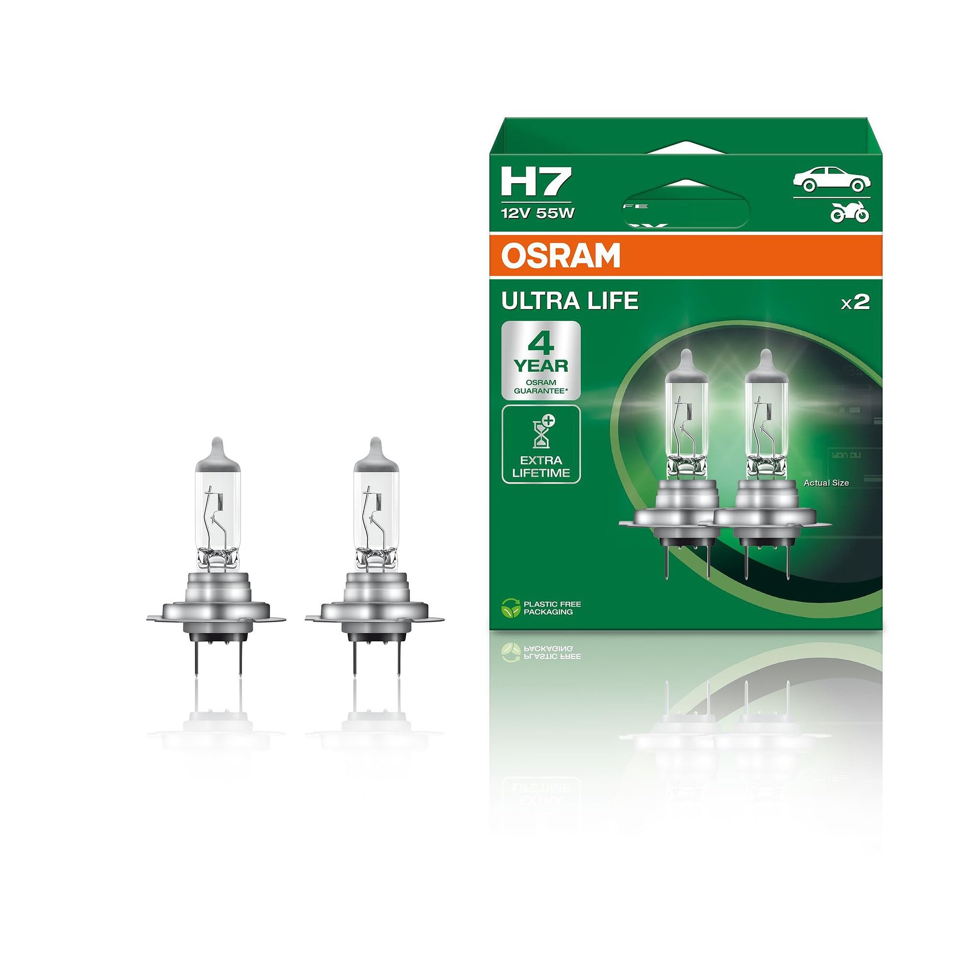 OSRAM ULTRA LIFE H7 Lámparas Halógenas Faros Caja Plegable 2 Unidades