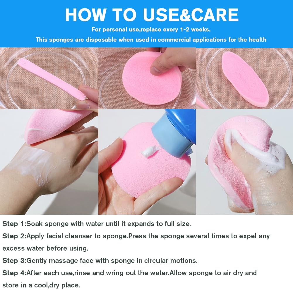 Facial Sponge Compressed 240 Count,Makeup Remover Wash Pads Round Soft Face Cleansing Sponges for Woman Exfoliating Mask,Makeup Removal,Spa Cleaning,Pink