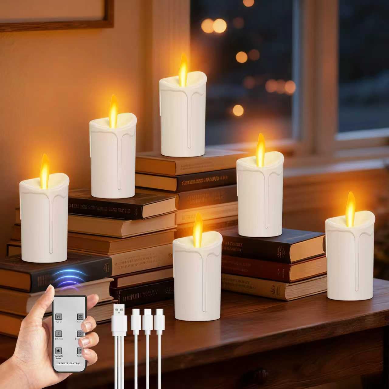 FlyQintess Rechargeable Tea Lights, 6PC Rechargeable LED Tealights Candles with Remote Control and Timer, Realistic LED Candles Flickering for Christmas Home Table Room Decoration