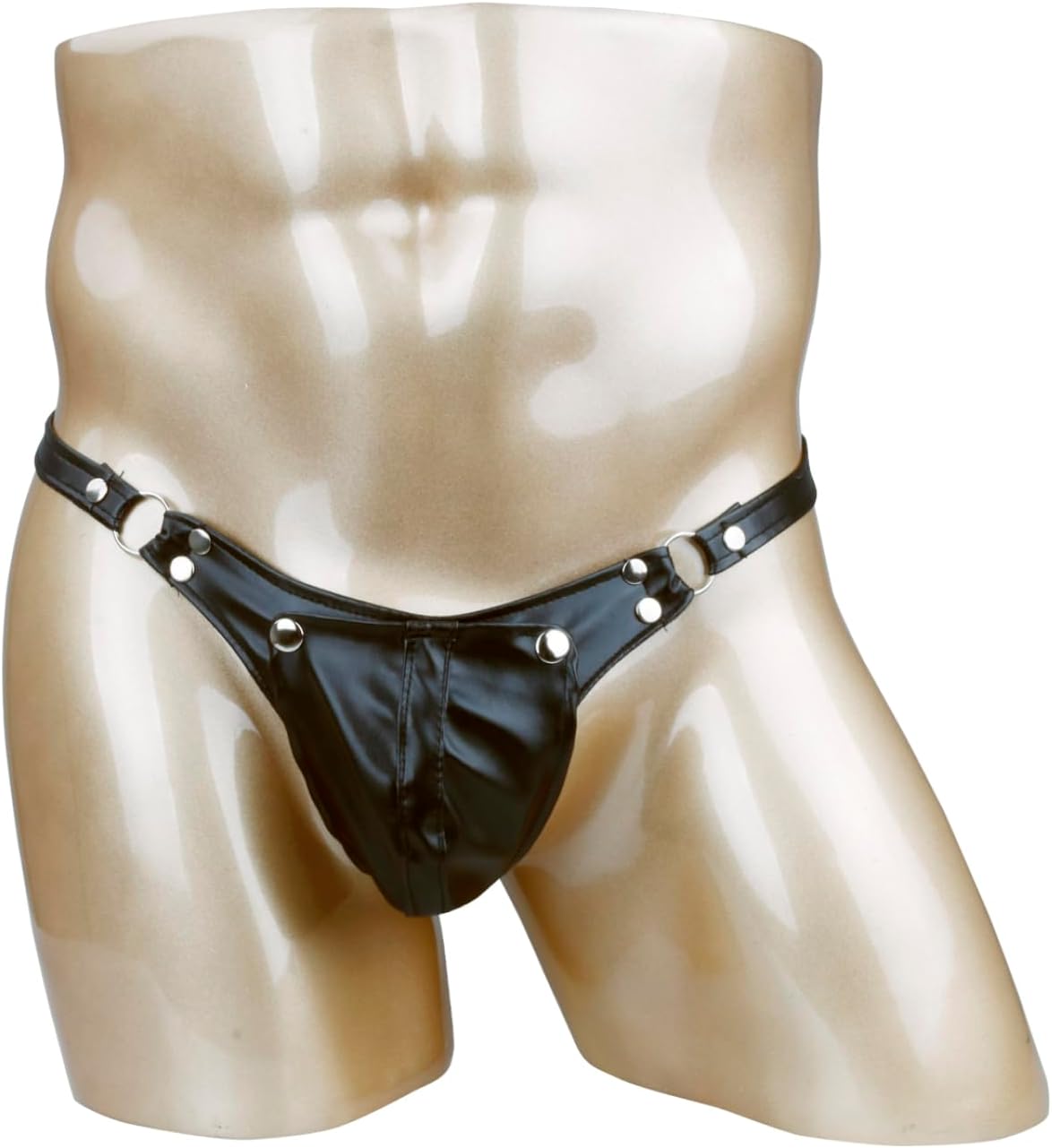 Mens Exotic Underwear Faux Leather Underpants Jockstrap G-String Thongs with Bulge Pouch