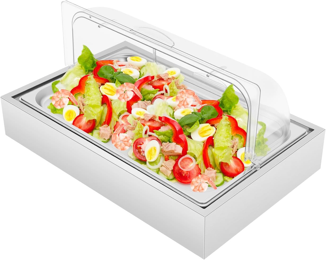 Ice Food Serving Display Tray, 1.59 Gallons Buffet Cold Serving Cooler Platter Recyclable Fruit Tray Centerpiece Table Decorations Cooling Food Dishes Display Plate Transparent Removable Lid
