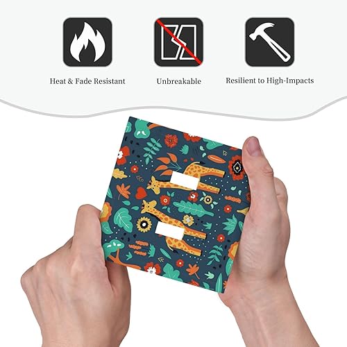 Miniatura 6 de Cubierta de interruptor de luz de doble palanca de jirafa de dibujos animados bohemios, plantas tropicales florales, placa frontal eléctrica para