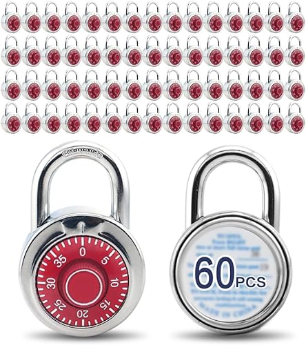 LanuBe Cerradura de combinación de esfera estándar, 2 pulgadas de ancho, con diferentes combinaciones, placa giratoria roja, paquete de 60 cerradura