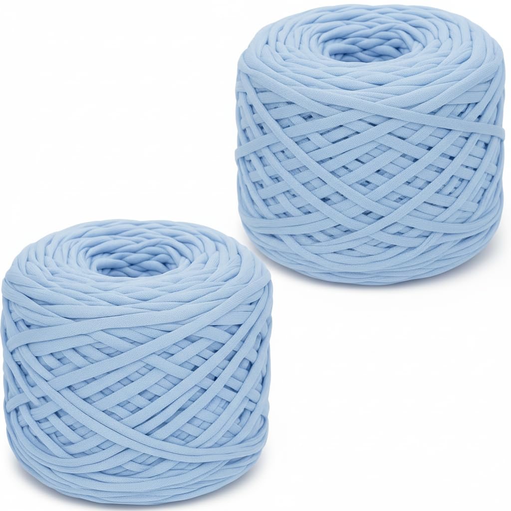 Xtrillogen 2 x 285g T Shirt Yarn,Chunky Yarn for Hand Knitting,Chunky Wool Knitting Kit,Tshirt Yarn for Crochet Wool Bags,Blankets,Baskets & DIY Home Decor (Sky Blue) — image 1