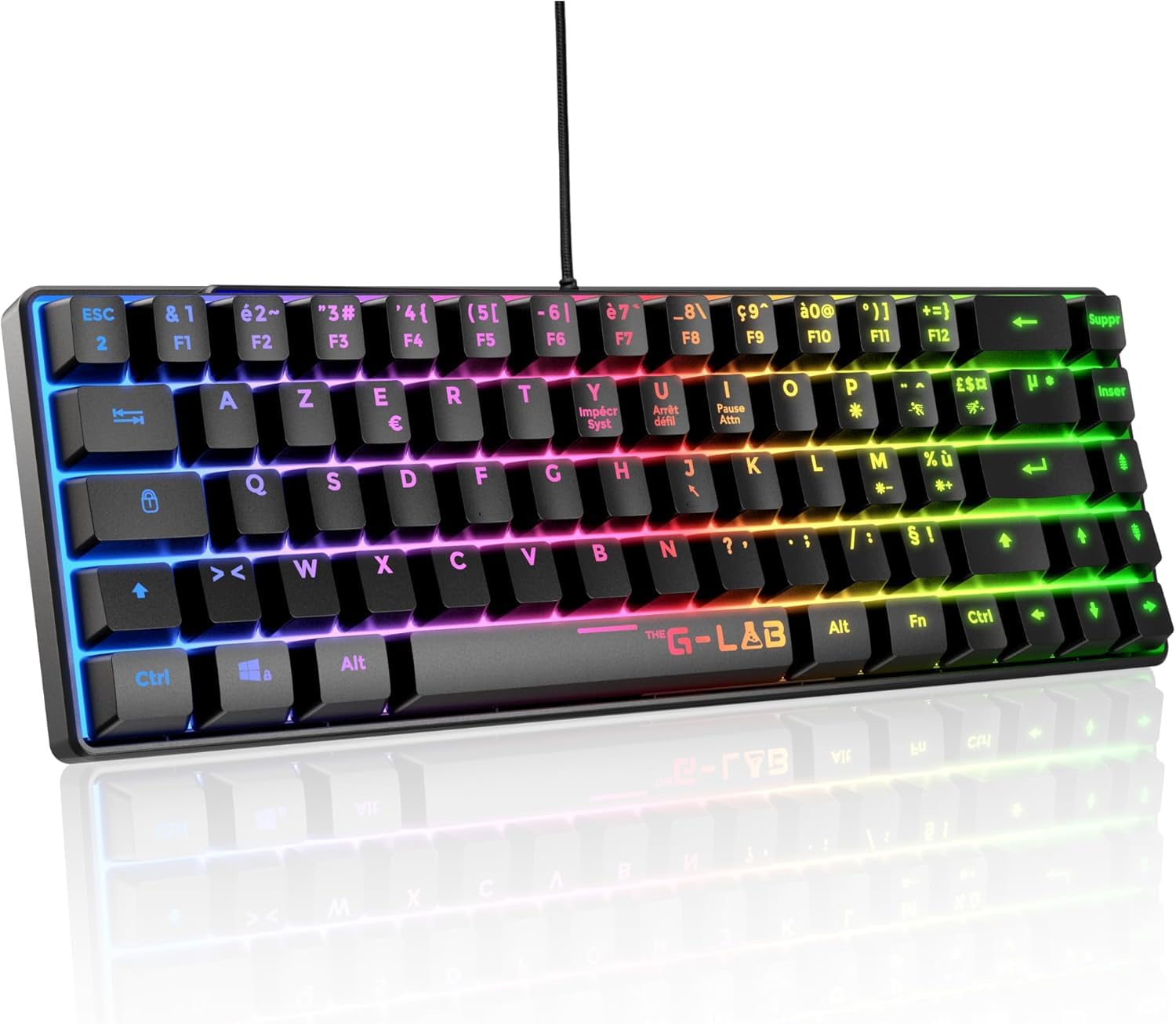 The G-Lab Keyz Hydrogen, Clavier Gamer 60%, Clavier Semi-mécanique Filaire Azerty, Rétroéclairage Multicolore- Mini Clavier Gamer Silencieux, Format Compact TKL- Pc/ps4/ Ps5/xbox - New 2023 (Noir) | AZERTY FR, Filaire USB, Format 60% Compact, Semi-mécanique, Rétroéclairage Multicolore, Silencieux, Noir