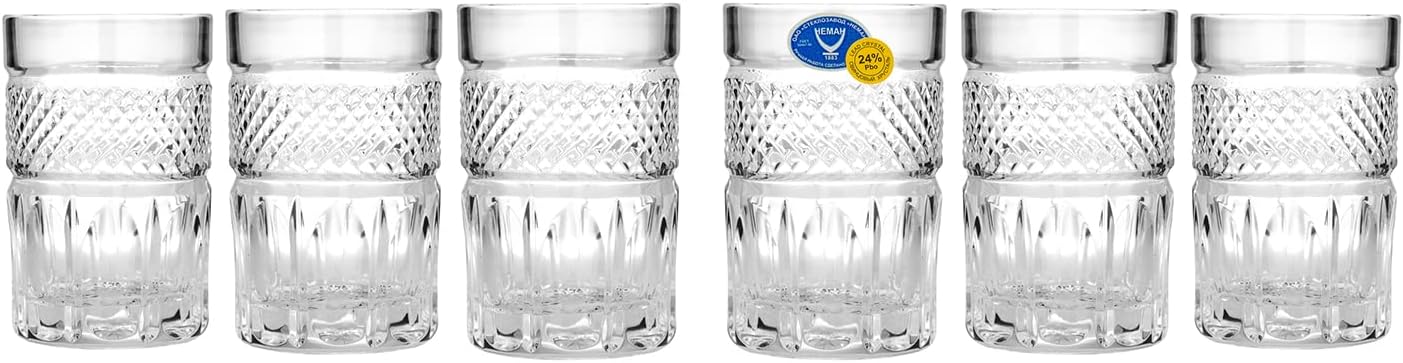 World Gifts Elegant and Modern Russian Cut Crystal Drinking Glass for Home, Party, and Events - 1.3 oz, Shot Glass, 40 ml, Set of 6