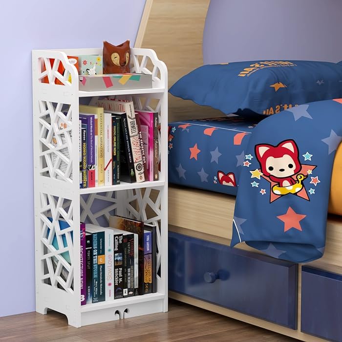 SS ARTS Decorative Storage Organizer Shelf Rack Bookshelf Utility Display Rack Side Table for Living Room Bedroom(White)-image-34